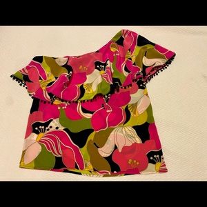 Trina Turk one-shoulder silk blouse